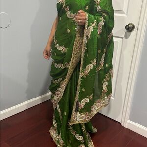 Elegant Green Embroidered Saree
